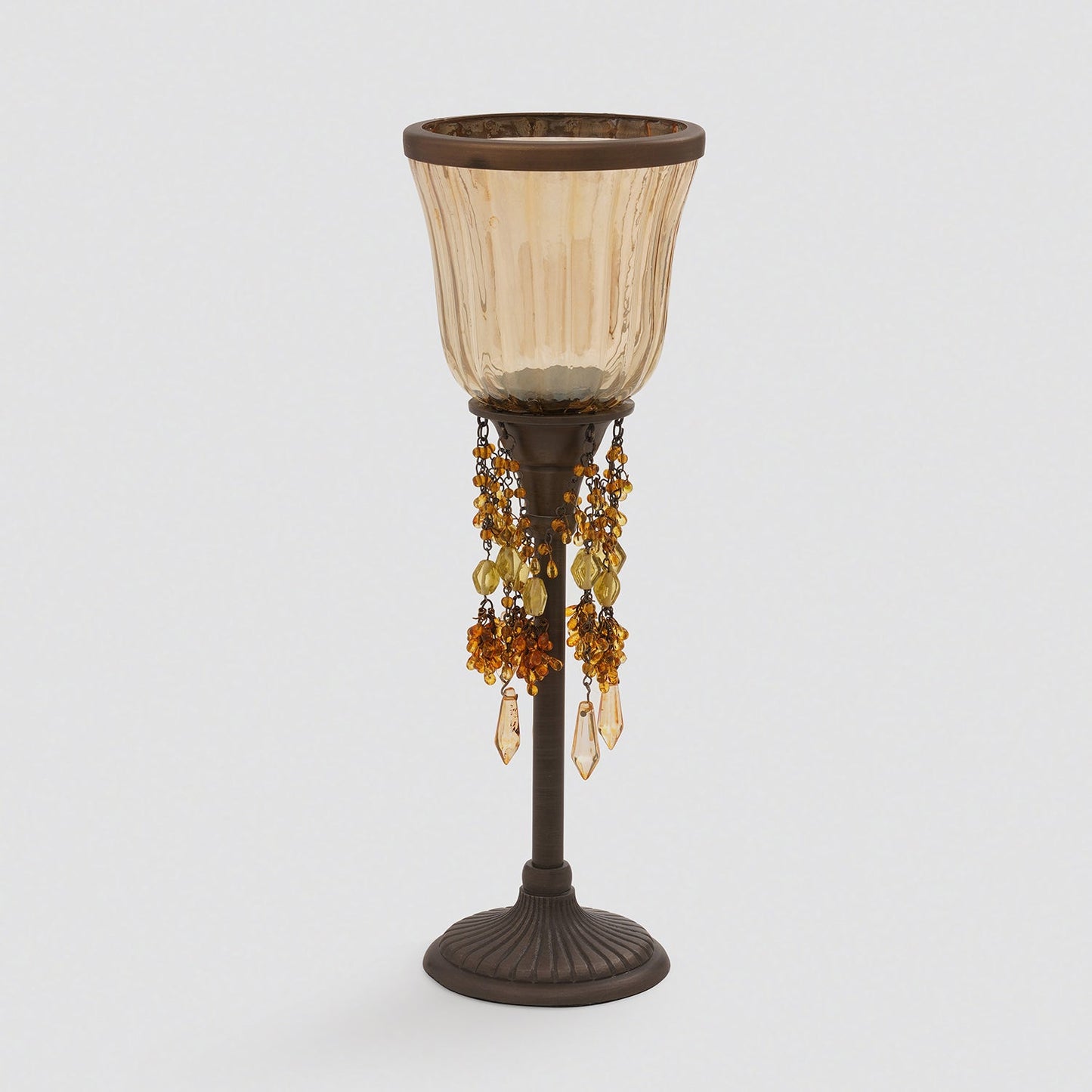 Amber Tall Glass Hurricane with Hangings