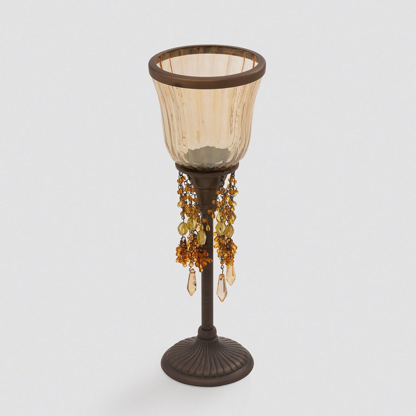 Amber Tall Glass Hurricane with Hangings