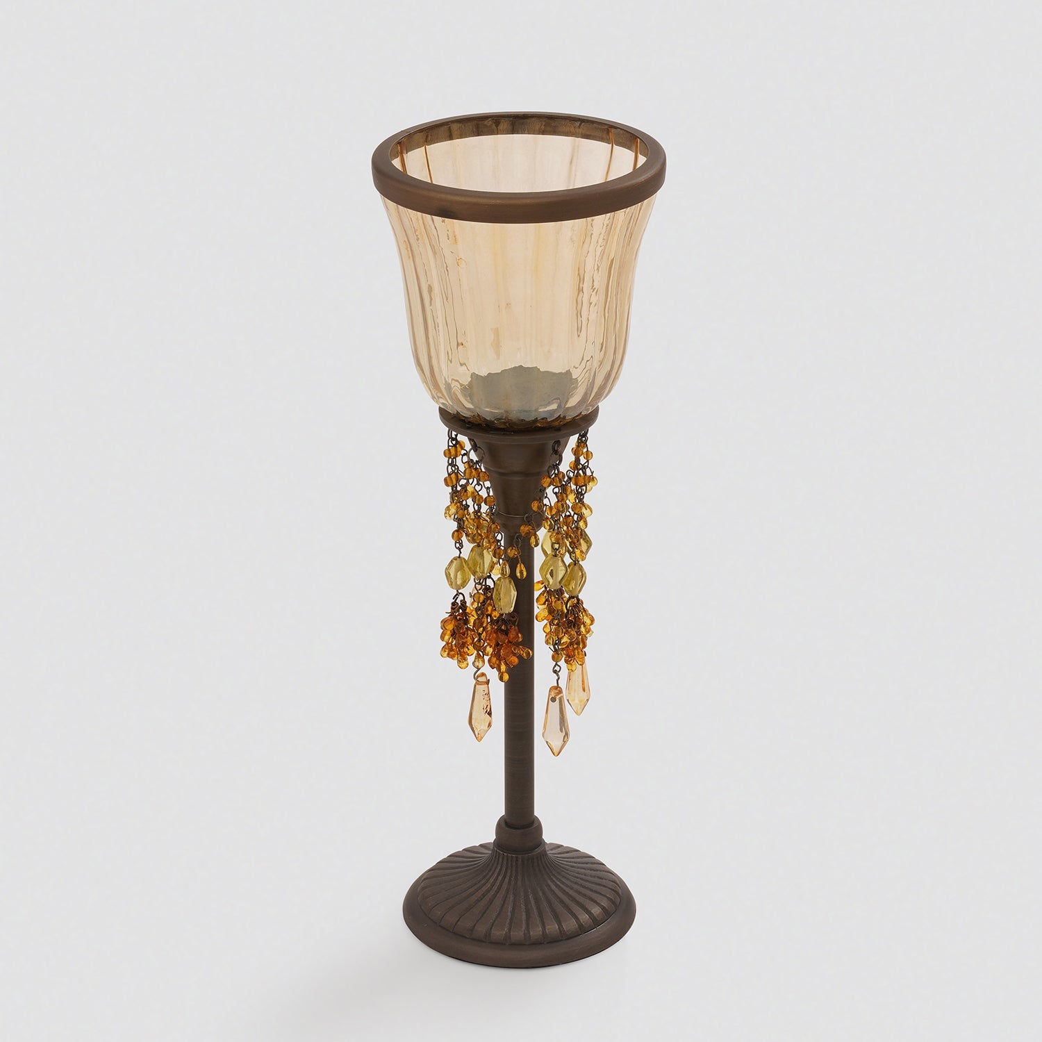 Amber Tall Glass Hurricane with Hangings