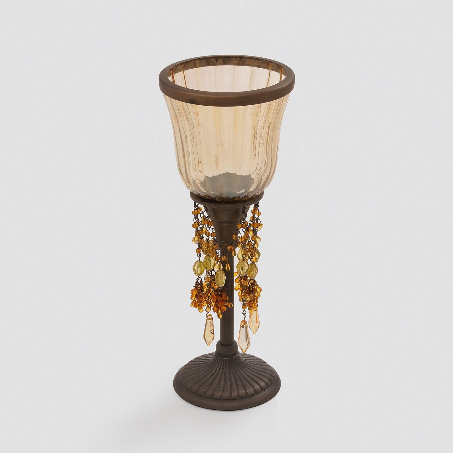 Amber Glass Hurricane with Hangings