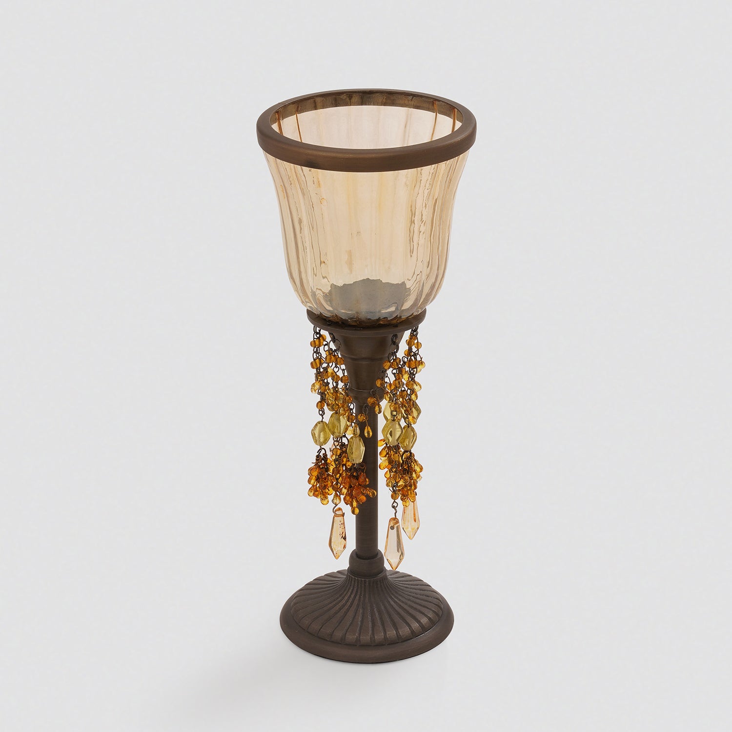 Amber Glass Hurricane with Hangings