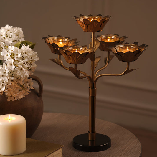 Bronze Lotus Shaped 5 Arm Candelabra