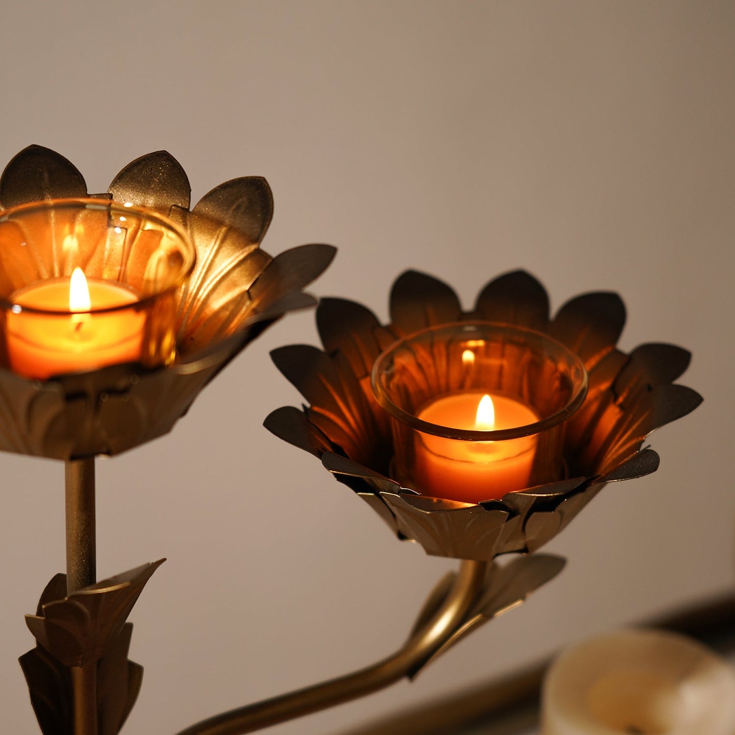 Bronze Lotus Shaped 3 Arm Candelabra