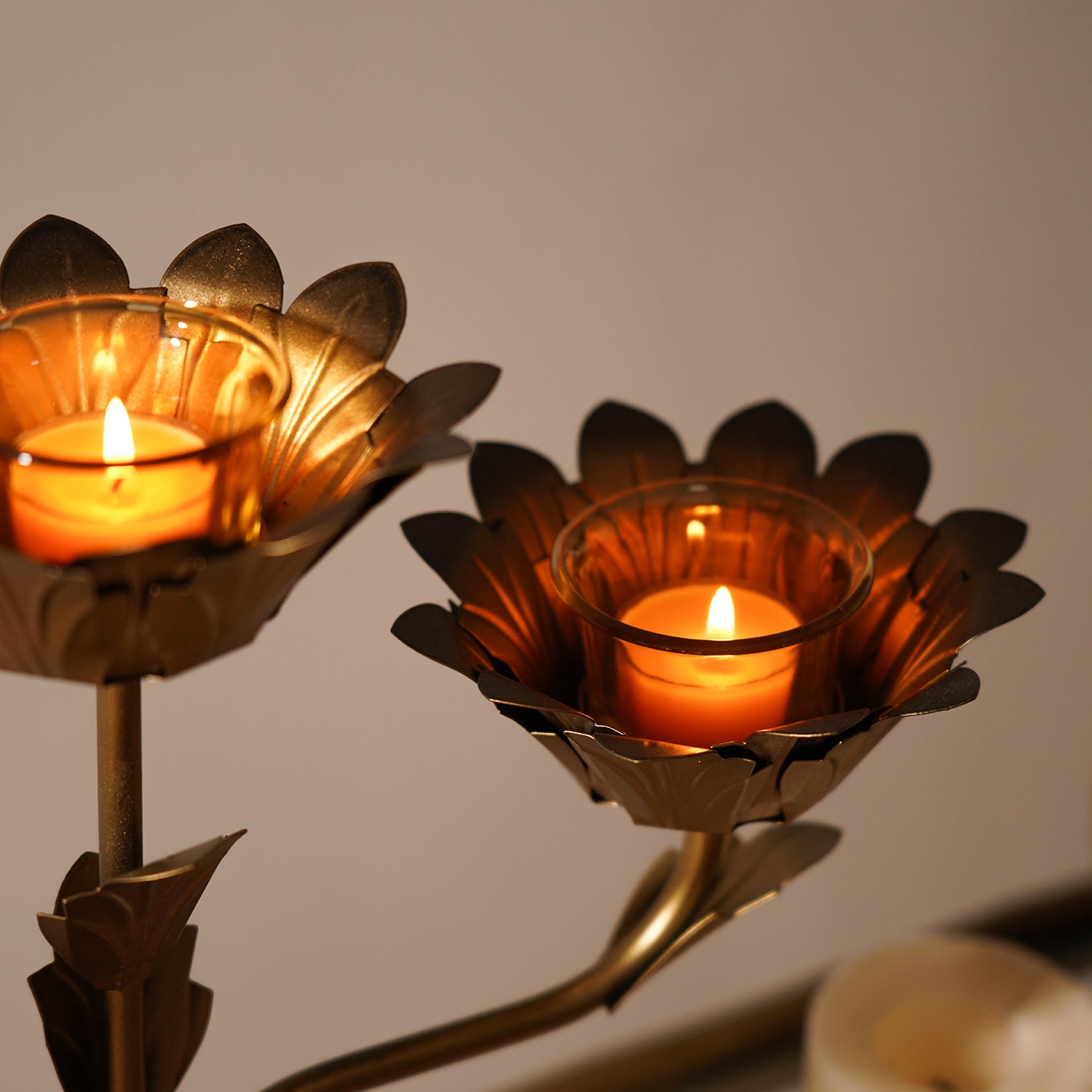 Bronze Lotus Shaped 3 Arm Candelabra