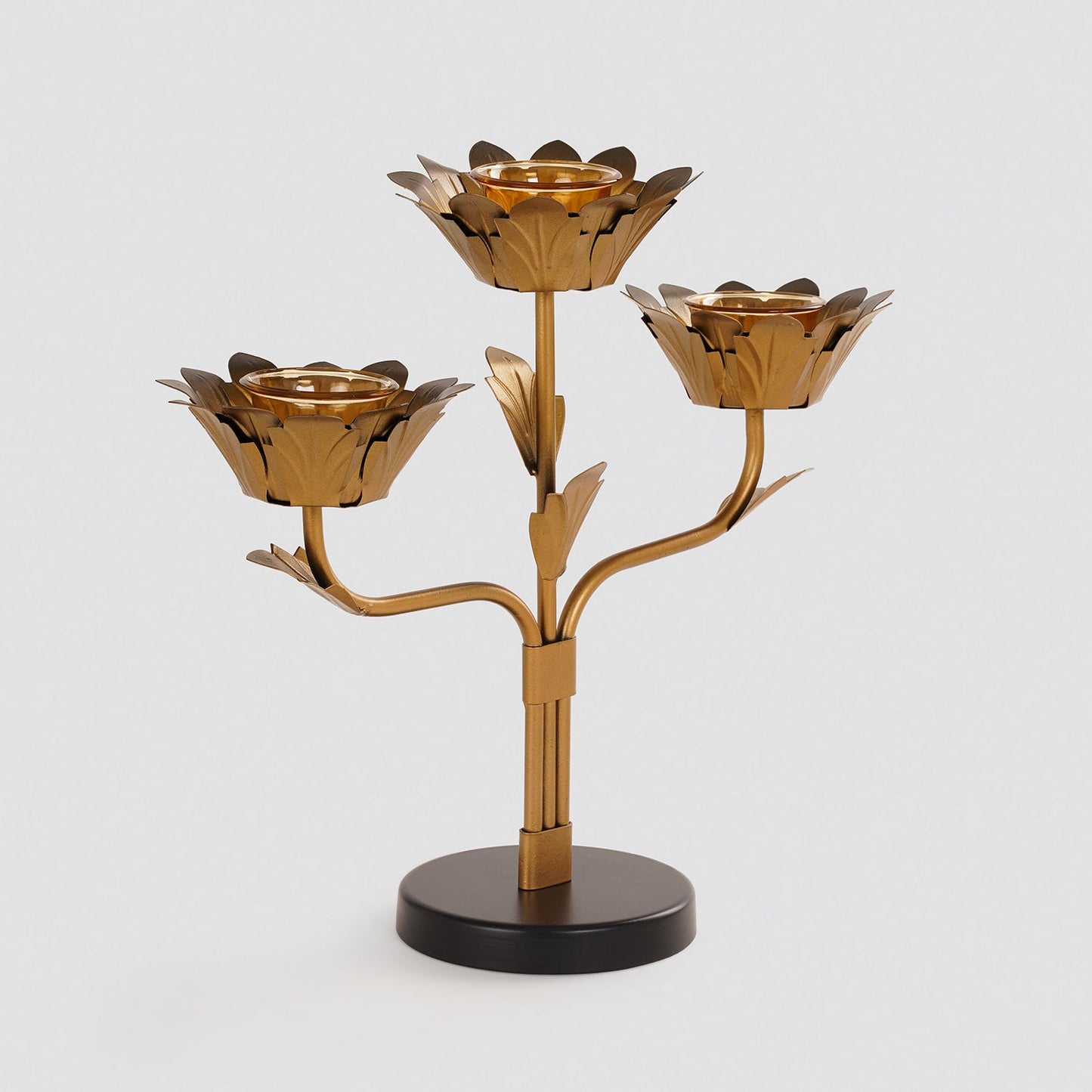 Bronze Lotus Shaped 3 Arm Candelabra
