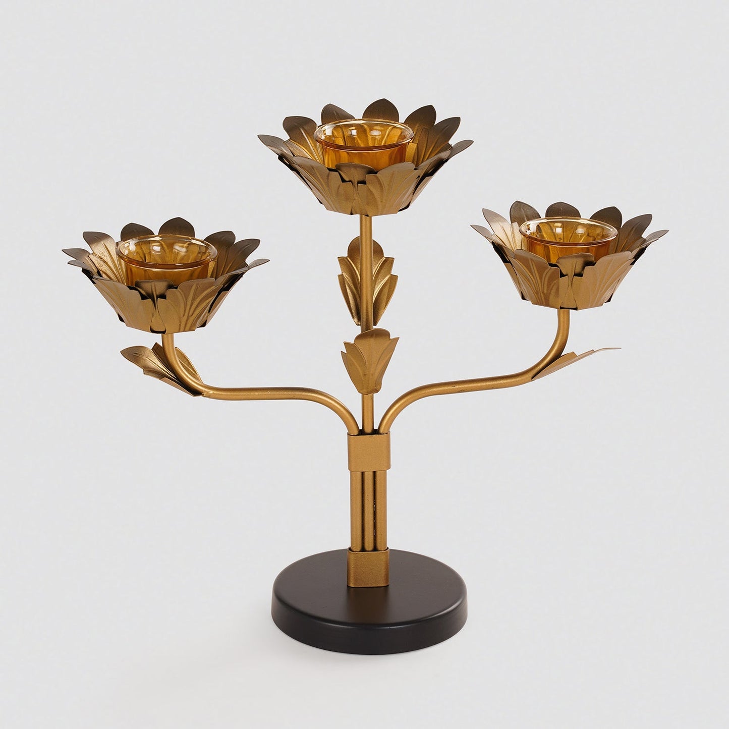 Bronze Lotus Shaped 3 Arm Candelabra
