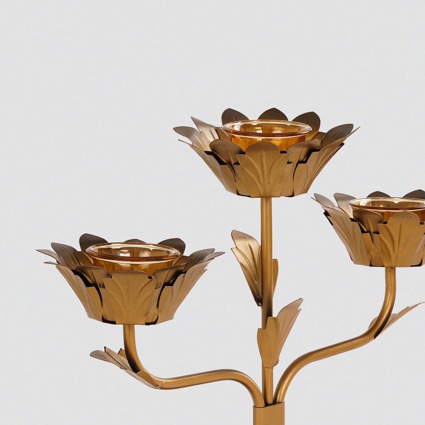 Bronze Lotus Shaped 3 Arm Candelabra