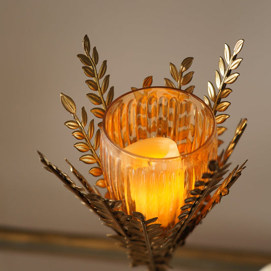 Gold Leaf Shaped Glass Votive Holder - Large