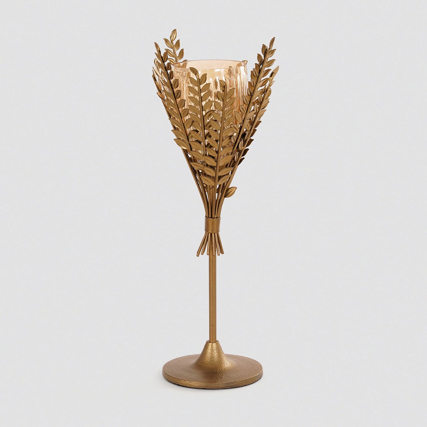 Gold Leaf Shaped Glass Votive Holder - Large