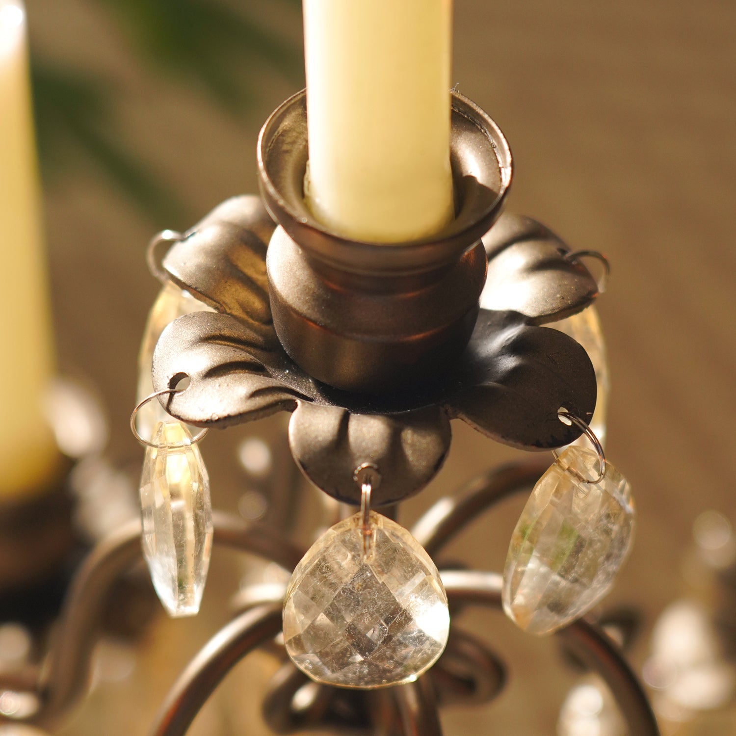 Bronze 5 Arm Tapered Candelabra with Hanging Crystals