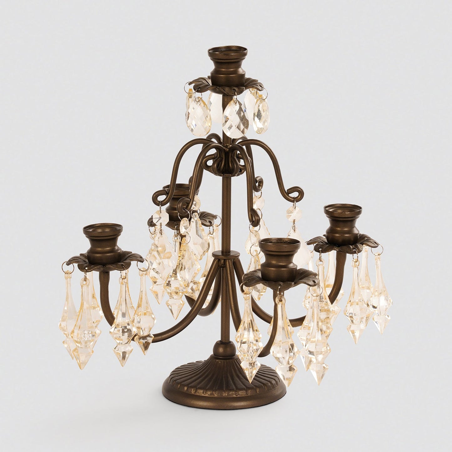Bronze 5 Arm Tapered Candelabra with Hanging Crystals