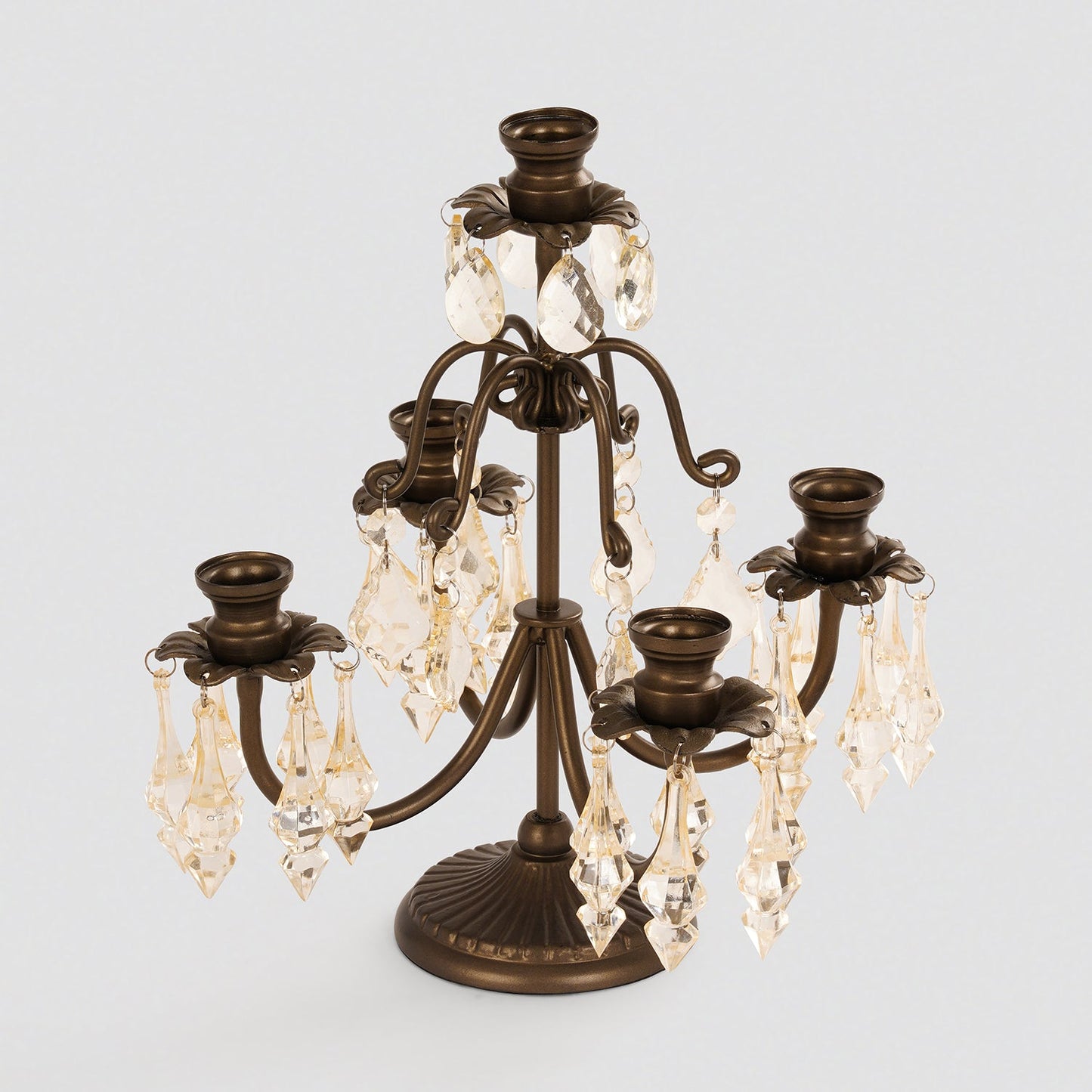 Bronze 5 Arm Tapered Candelabra with Hanging Crystals