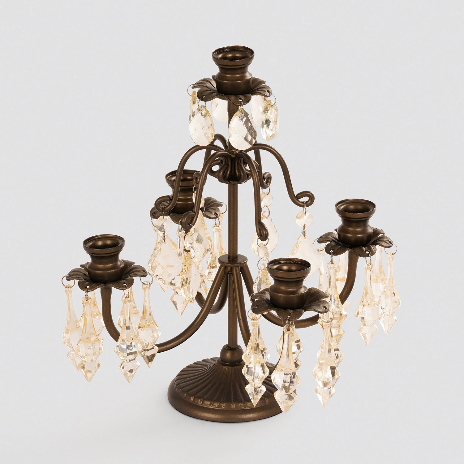 Bronze 5 Arm Tapered Candelabra with Hanging Crystals