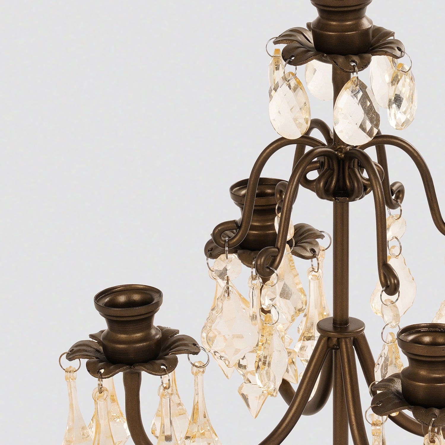 Bronze 5 Arm Tapered Candelabra with Hanging Crystals