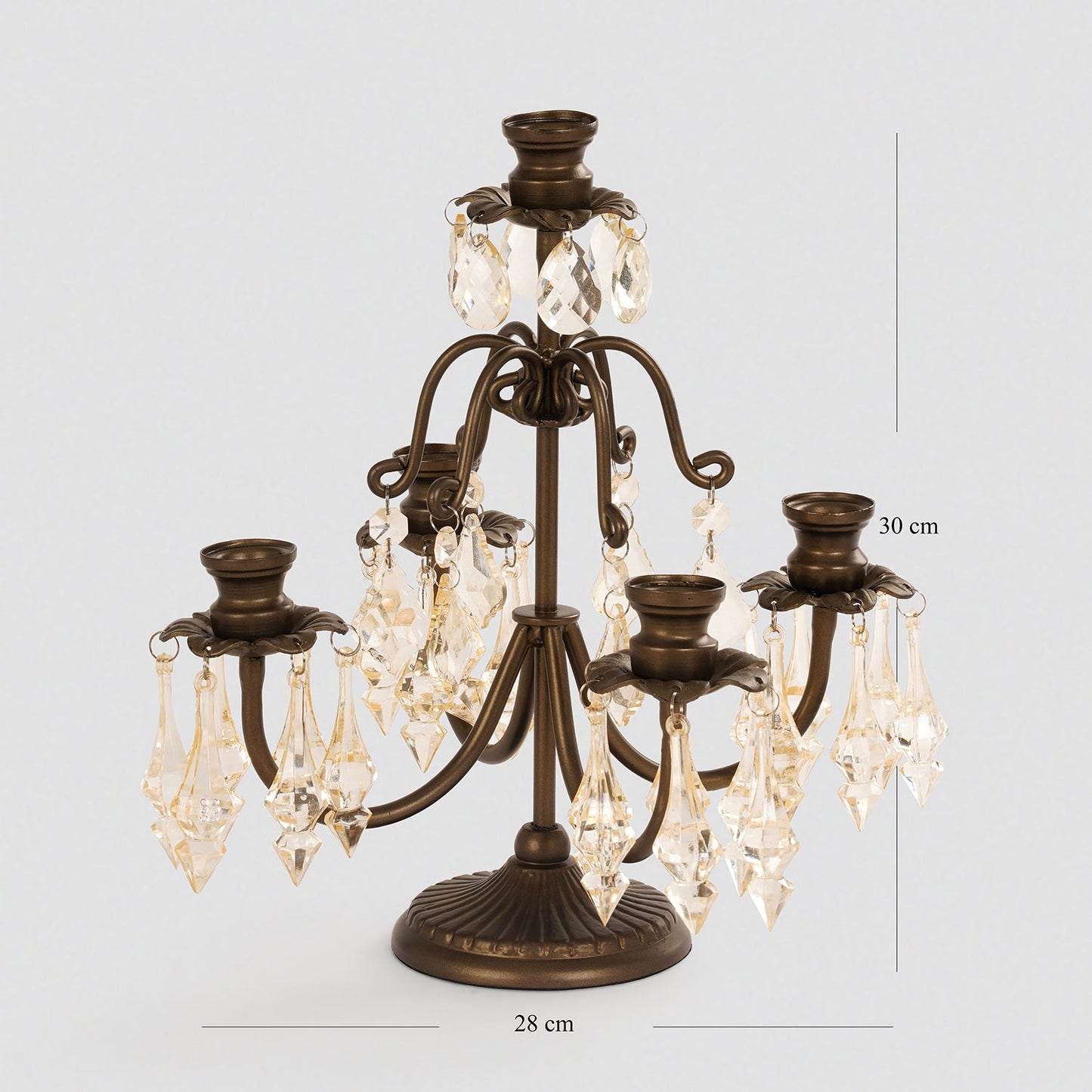 Bronze 5 Arm Tapered Candelabra with Hanging Crystals