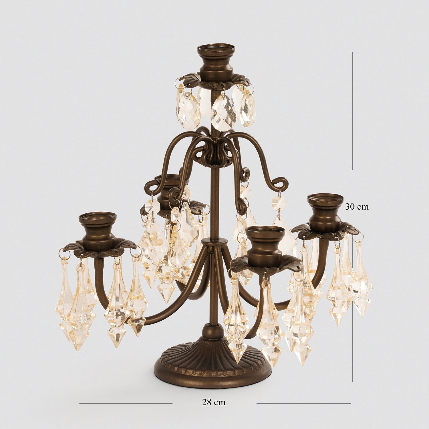 Bronze 5 Arm Tapered Candelabra with Hanging Crystals