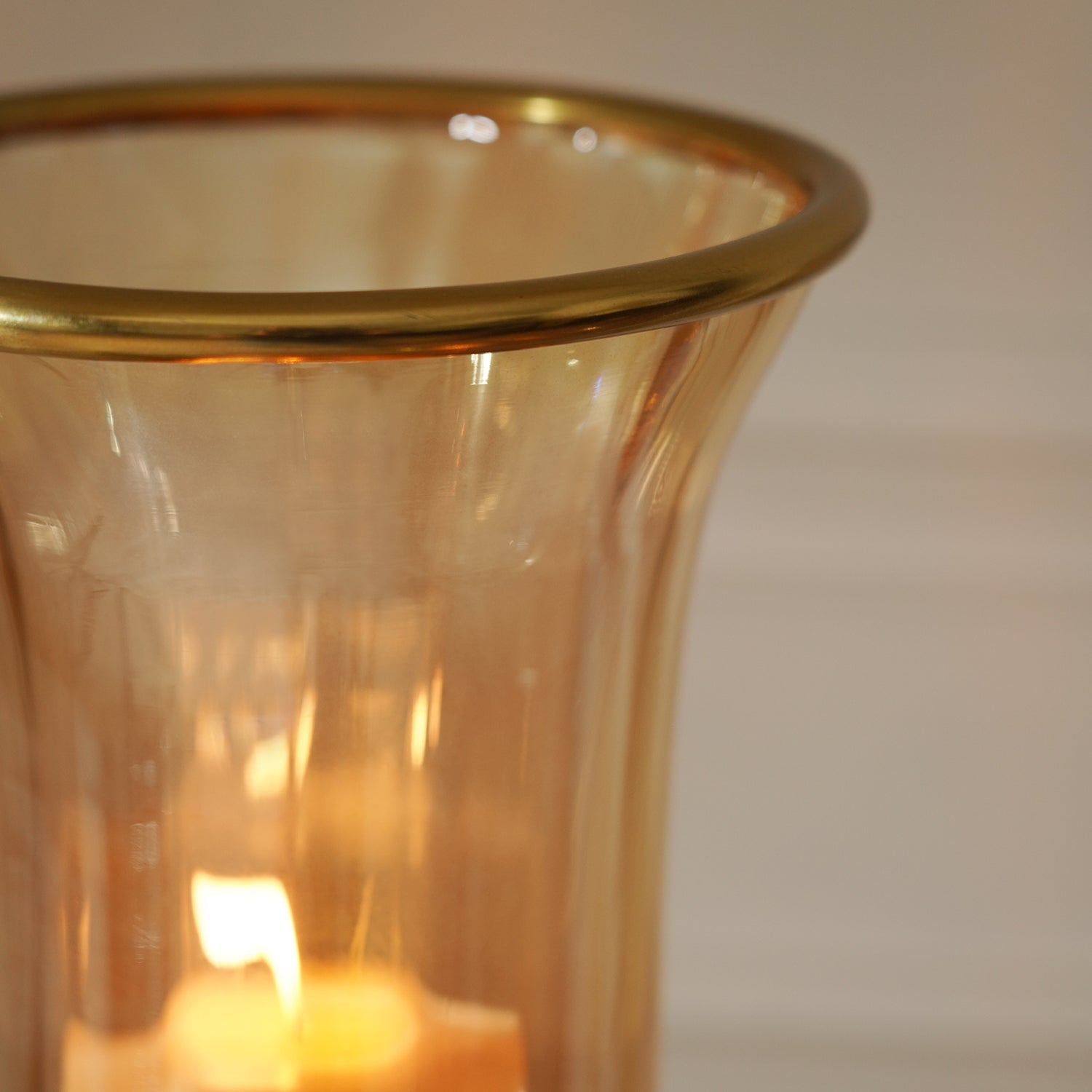 Golden Hammered Tall Glass Hurricane - Small