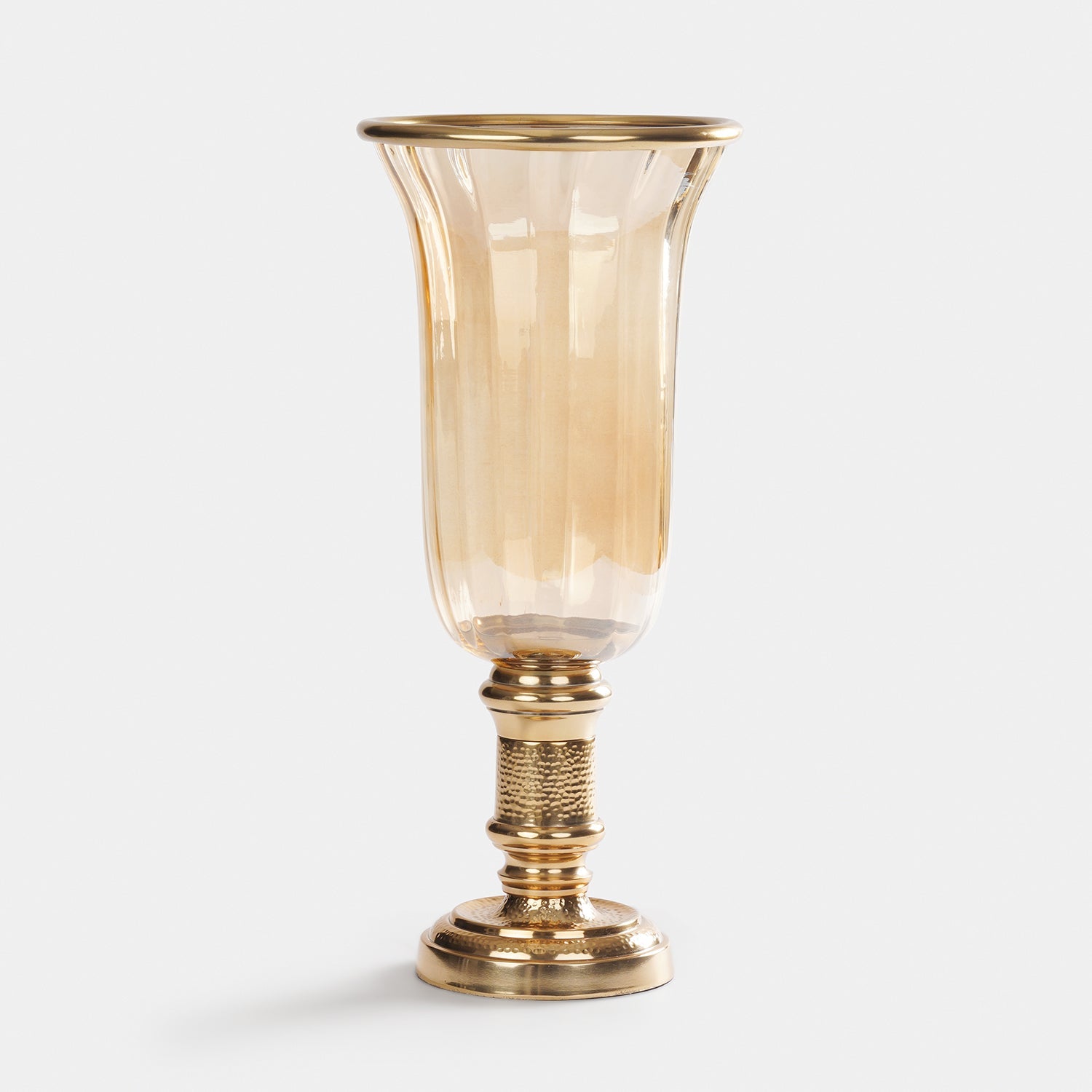 Golden Hammered Tall Glass Hurricane - Small