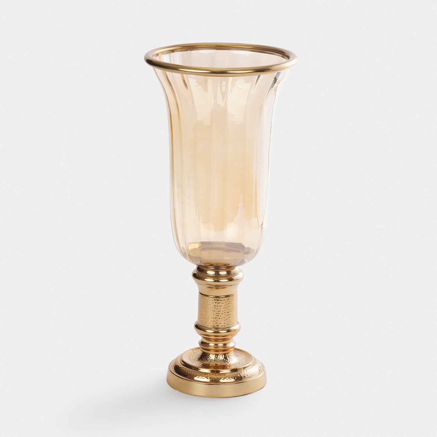 Golden Hammered Tall Glass Hurricane - Small