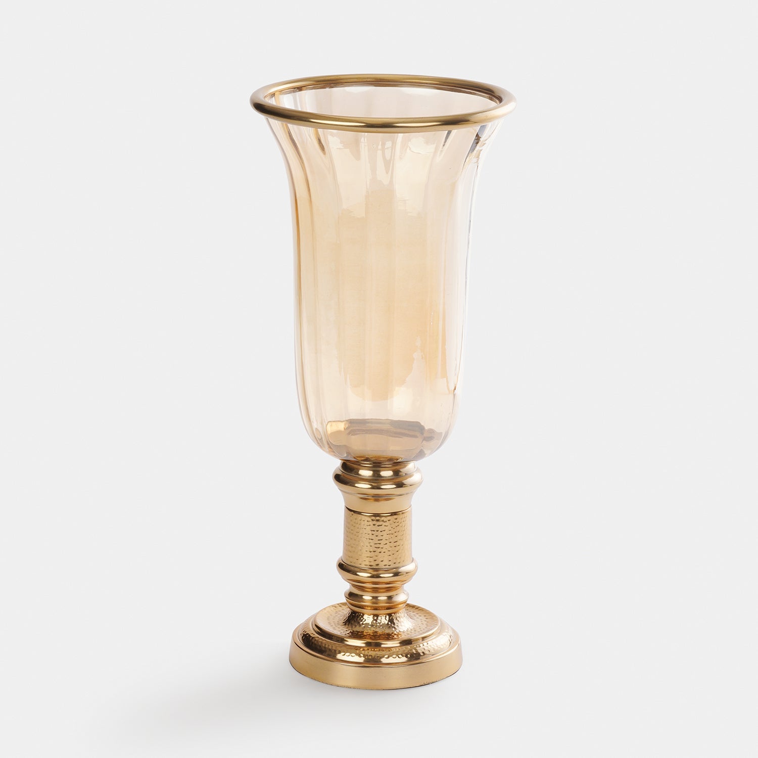 Golden Hammered Tall Glass Hurricane - Small