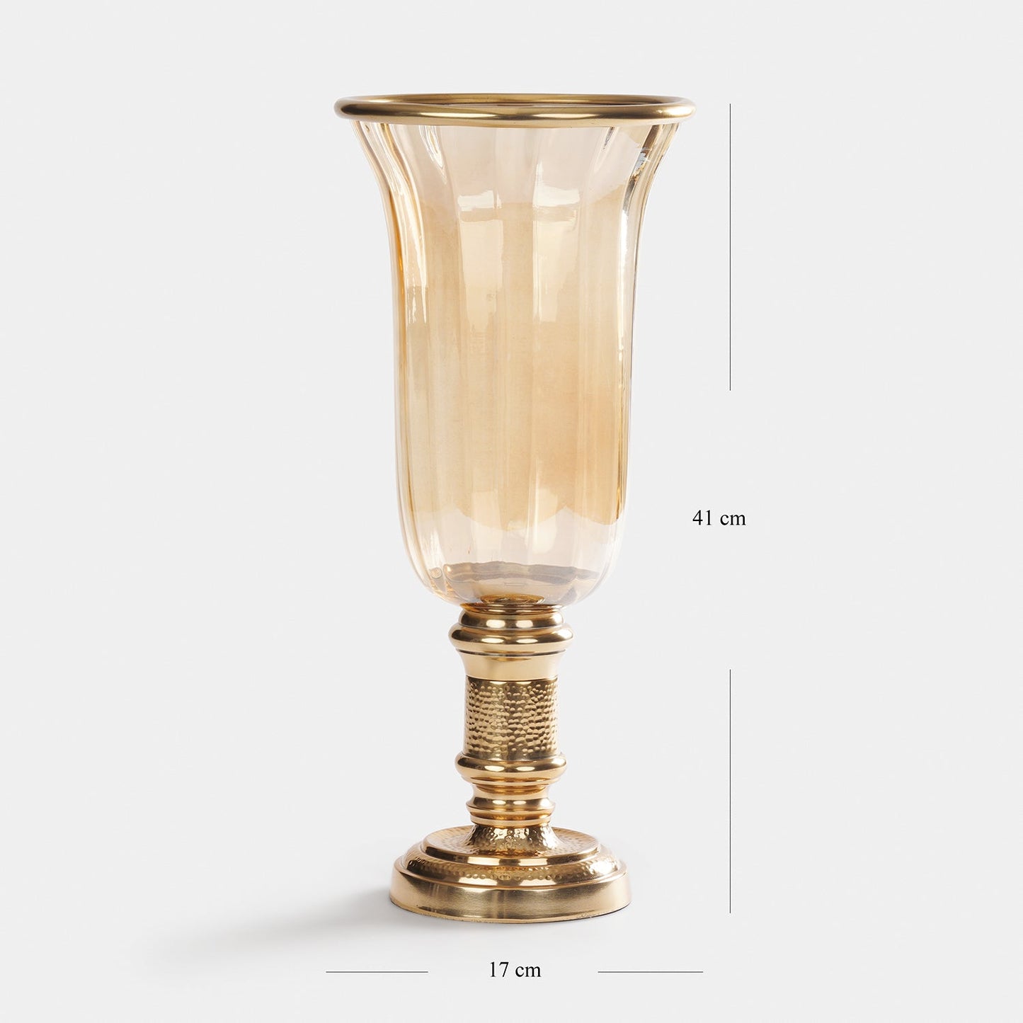 Golden Hammered Tall Glass Hurricane - Small