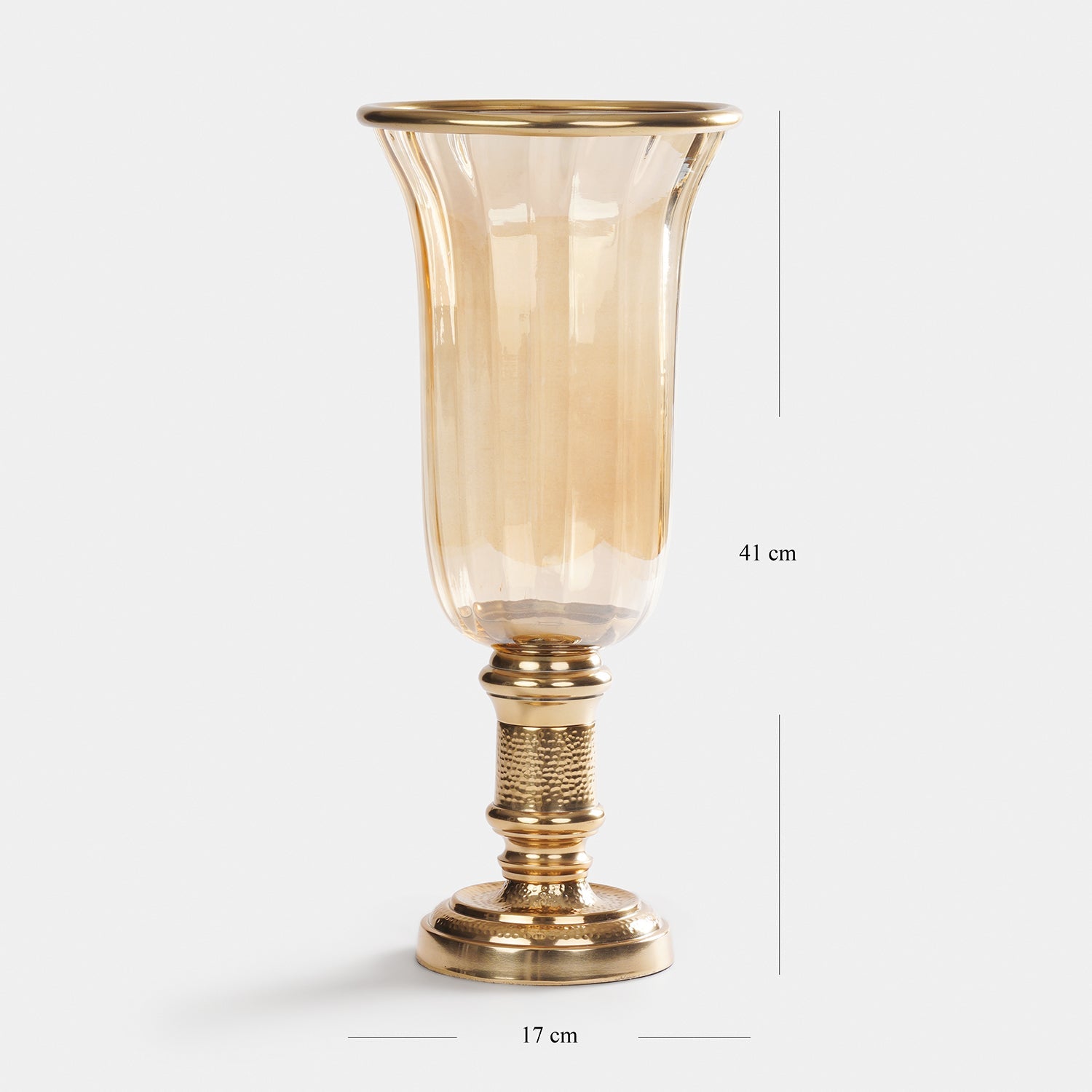 Golden Hammered Tall Glass Hurricane - Small