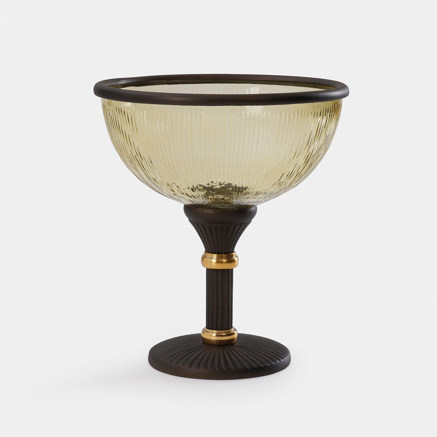 Amber Antique Finish Ribbed Glass Bowl with Stand - Small