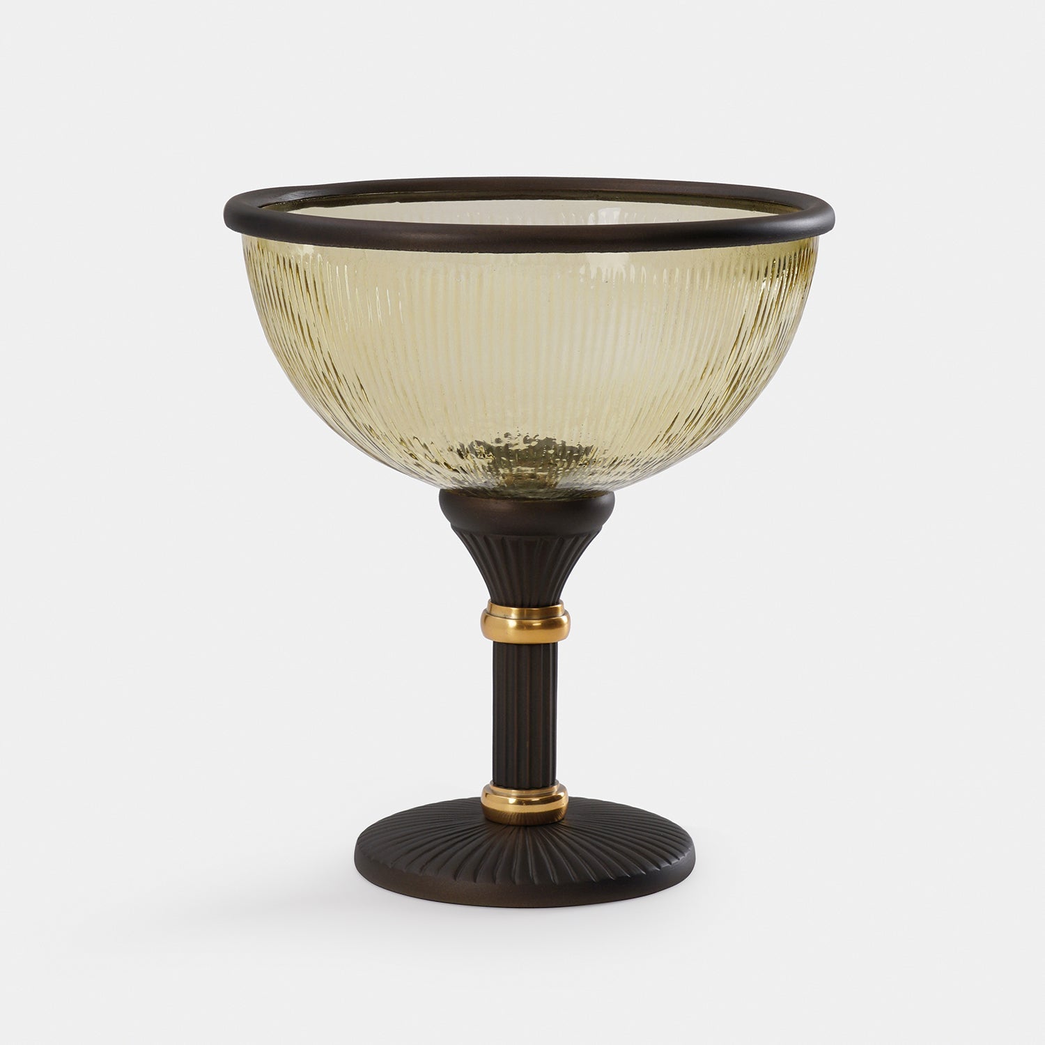 Amber Antique Finish Ribbed Glass Bowl with Stand - Small