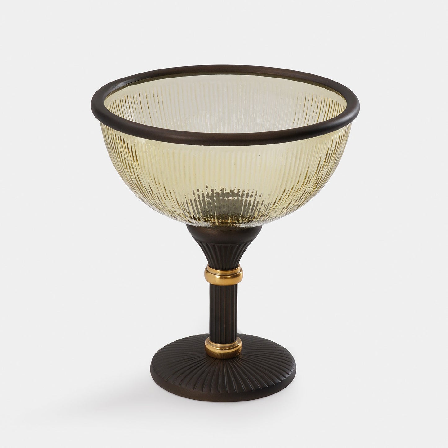 Amber Antique Finish Ribbed Glass Bowl with Stand - Small