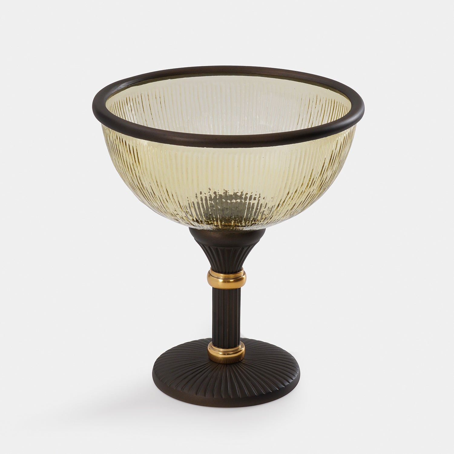 Amber Antique Finish Ribbed Glass Bowl with Stand - Small