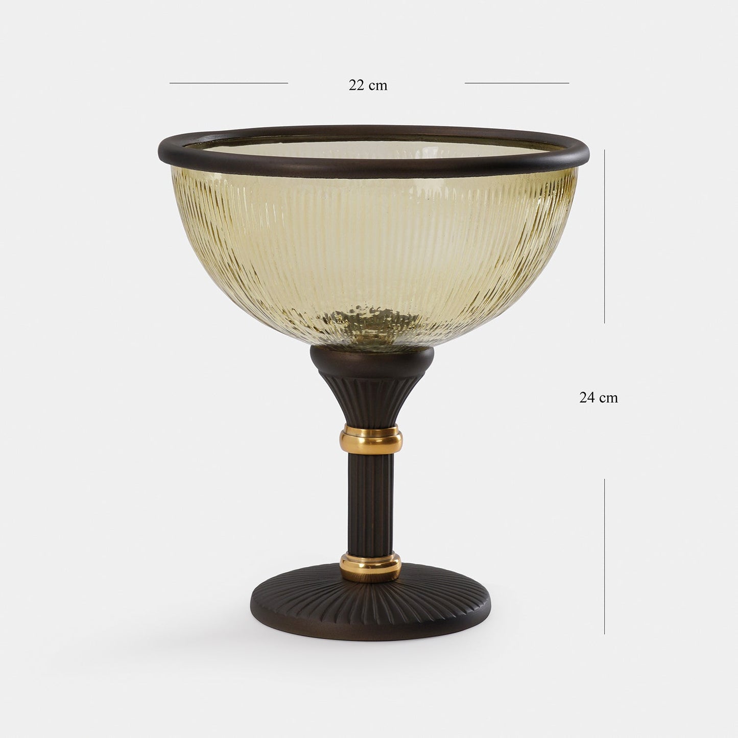 Amber Antique Finish Ribbed Glass Bowl with Stand - Small