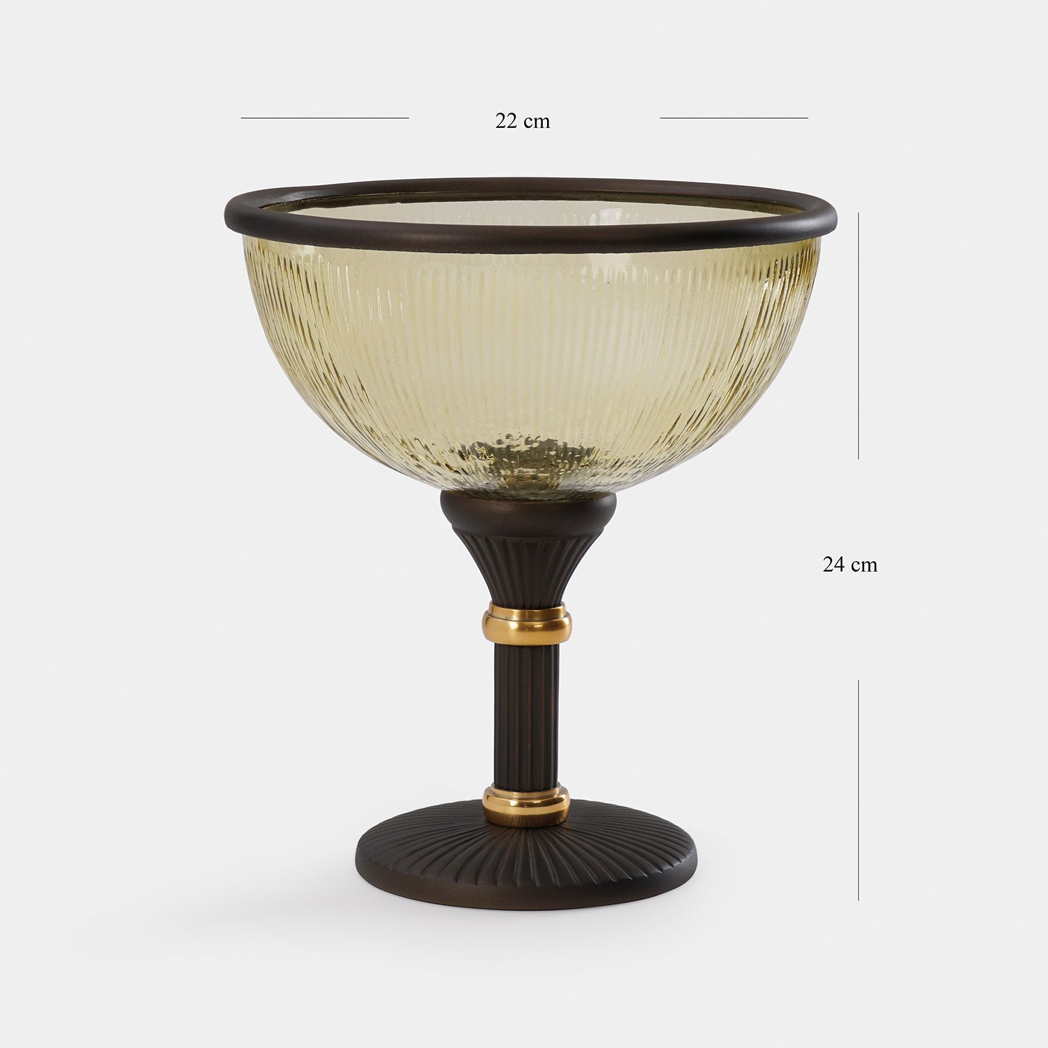 Amber Antique Finish Ribbed Glass Bowl with Stand - Small