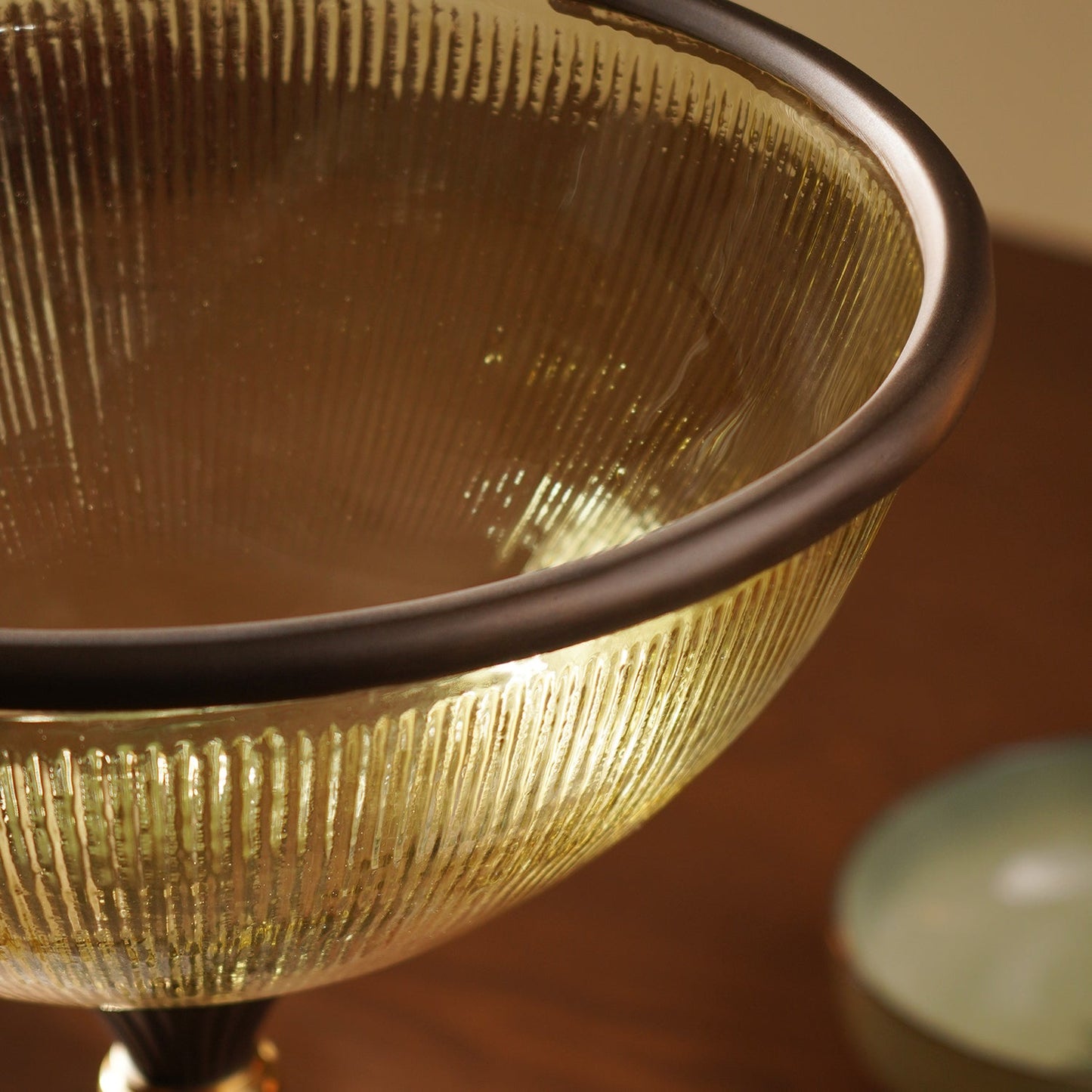 Amber Antique Finish Ribbed Glass Bowl with Stand - Large