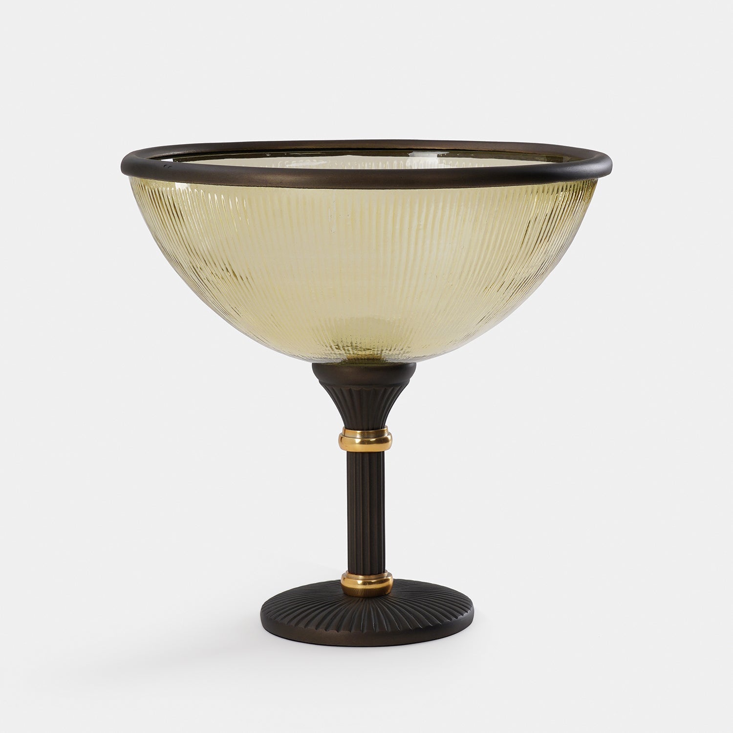 Amber Antique Finish Ribbed Glass Bowl with Stand - Large