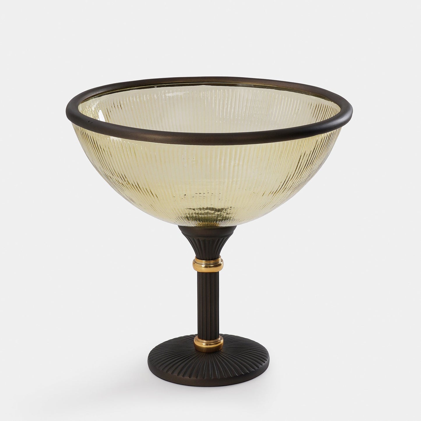 Amber Antique Finish Ribbed Glass Bowl with Stand - Large