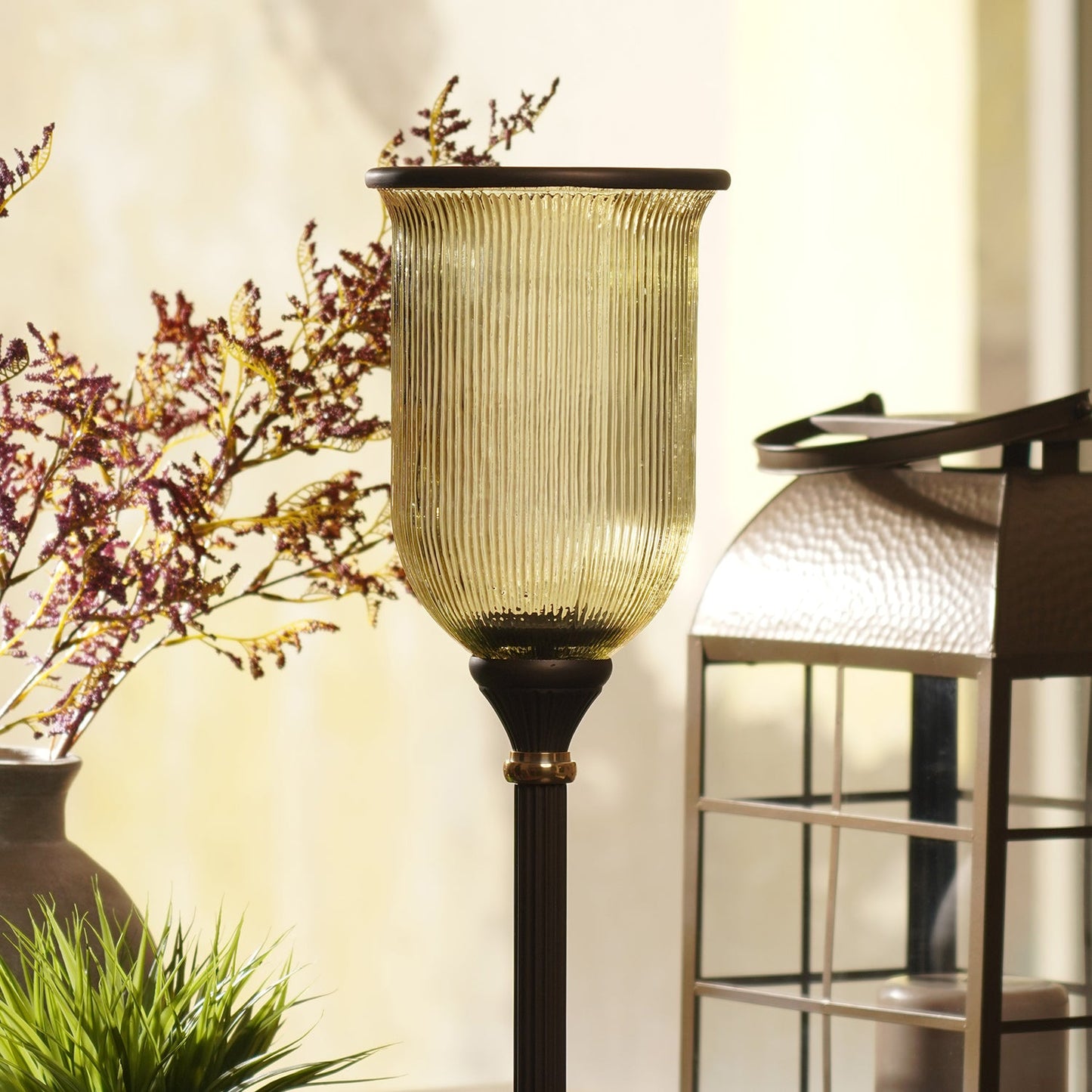 Brown Antique Glass Ribbed Candle Hurricane