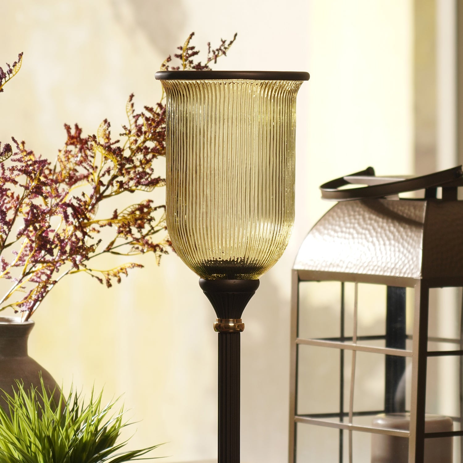 Brown Antique Glass Ribbed Candle Hurricane