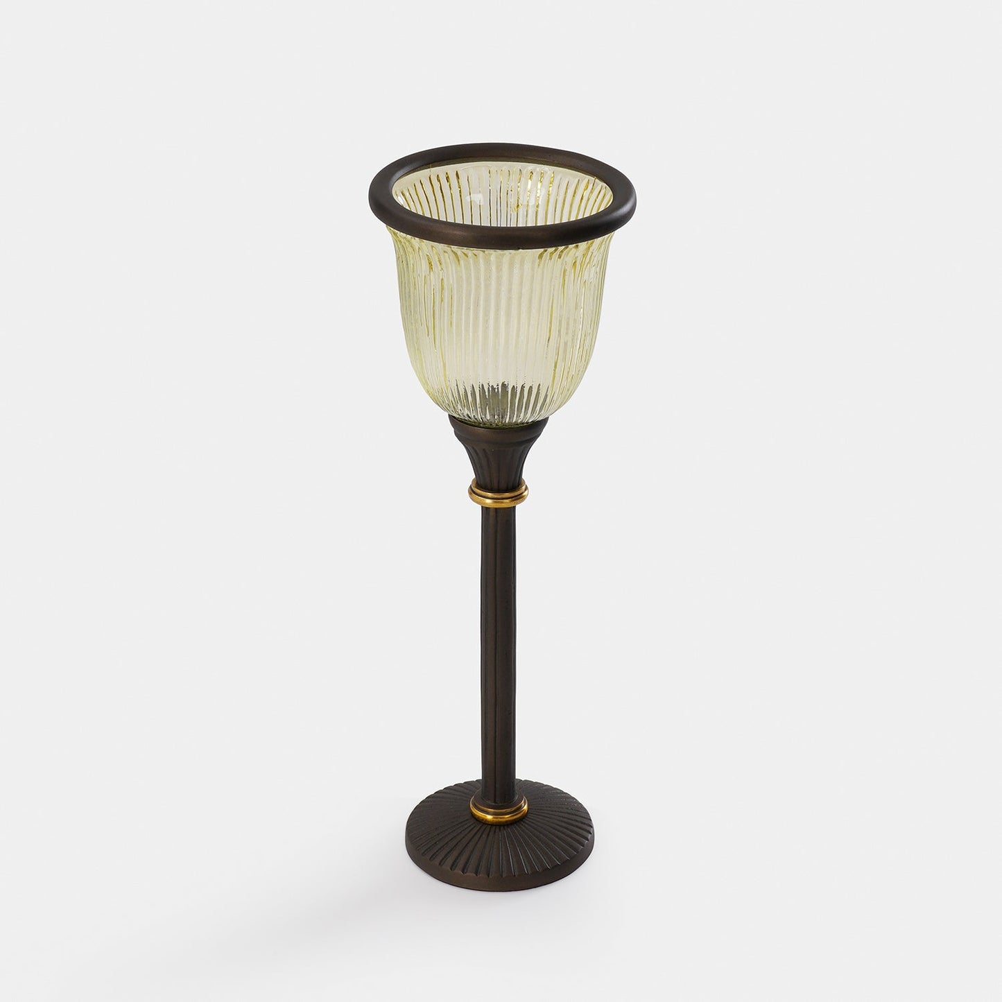 Brown Antique Ribbed Glass Candle Holder - Small