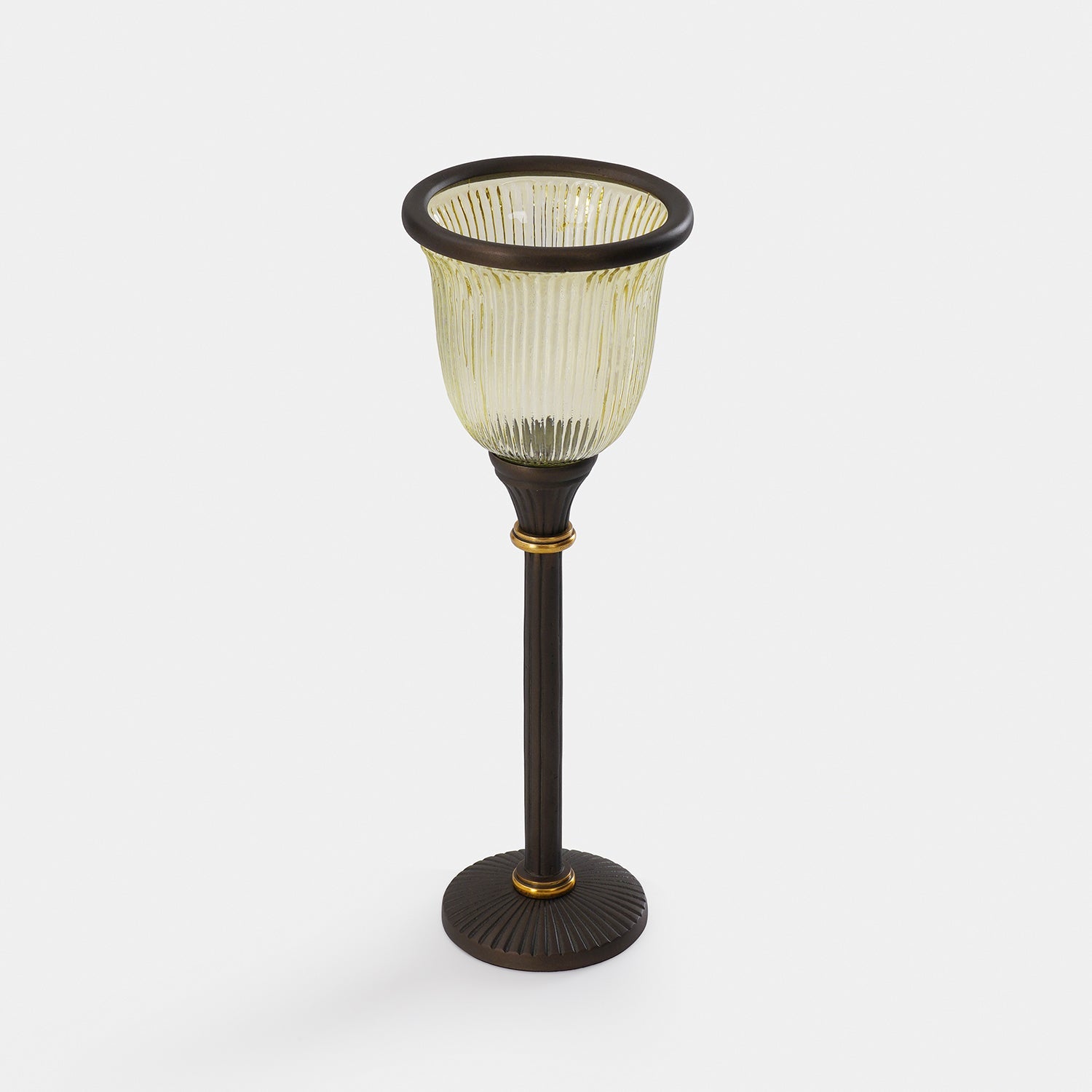 Brown Antique Ribbed Glass Candle Holder - Small