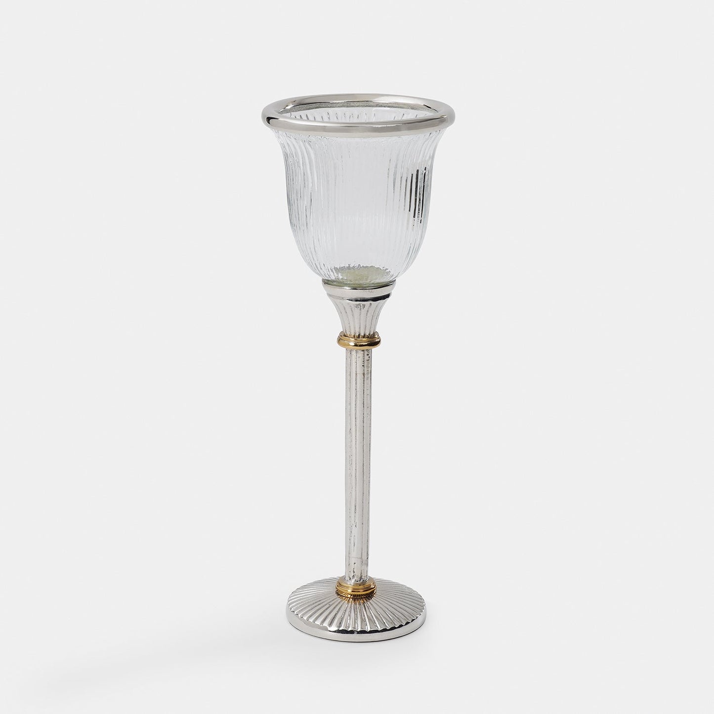 Clear Glass Ribbed Tall Candle Holder - Small