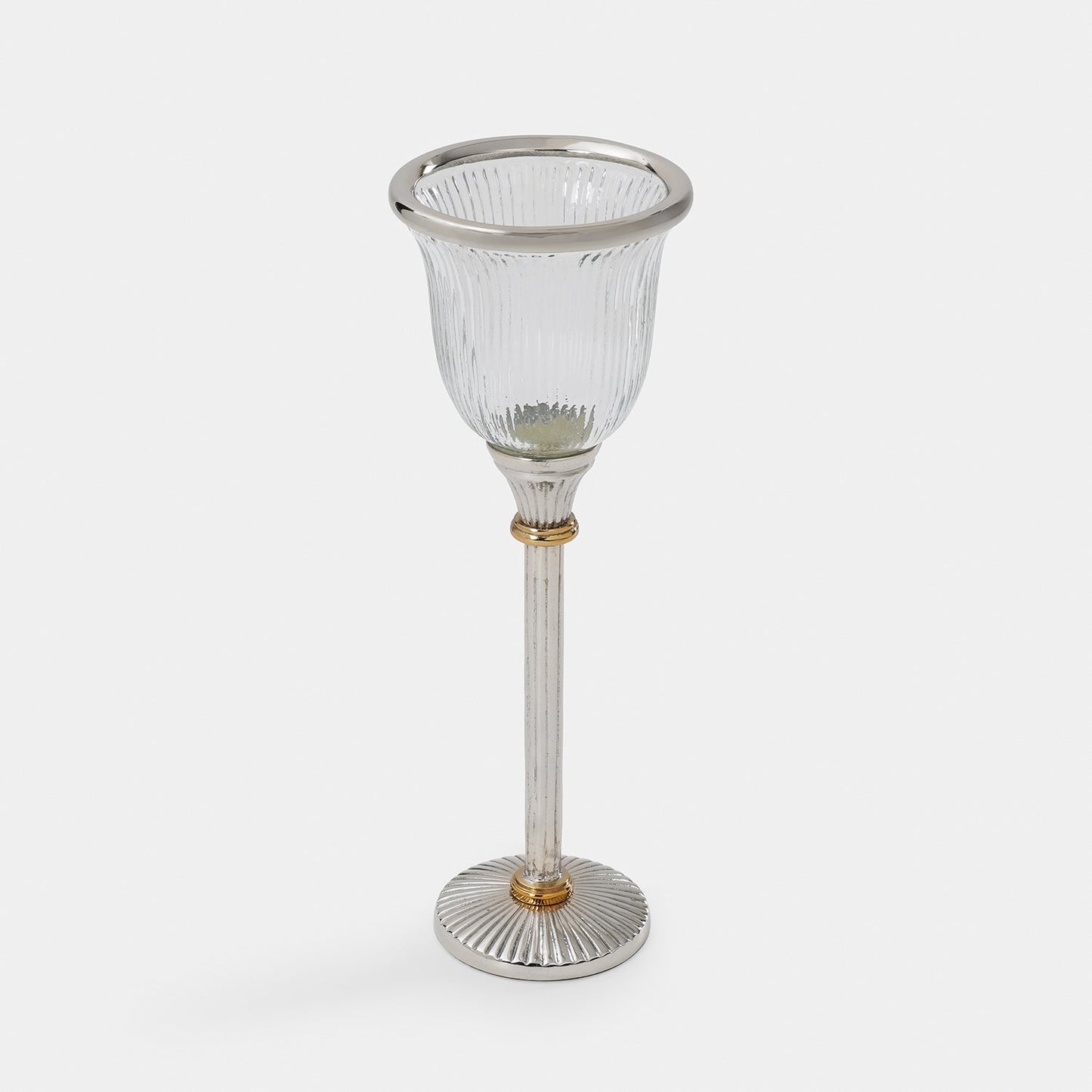 Clear Glass Ribbed Tall Candle Holder - Small
