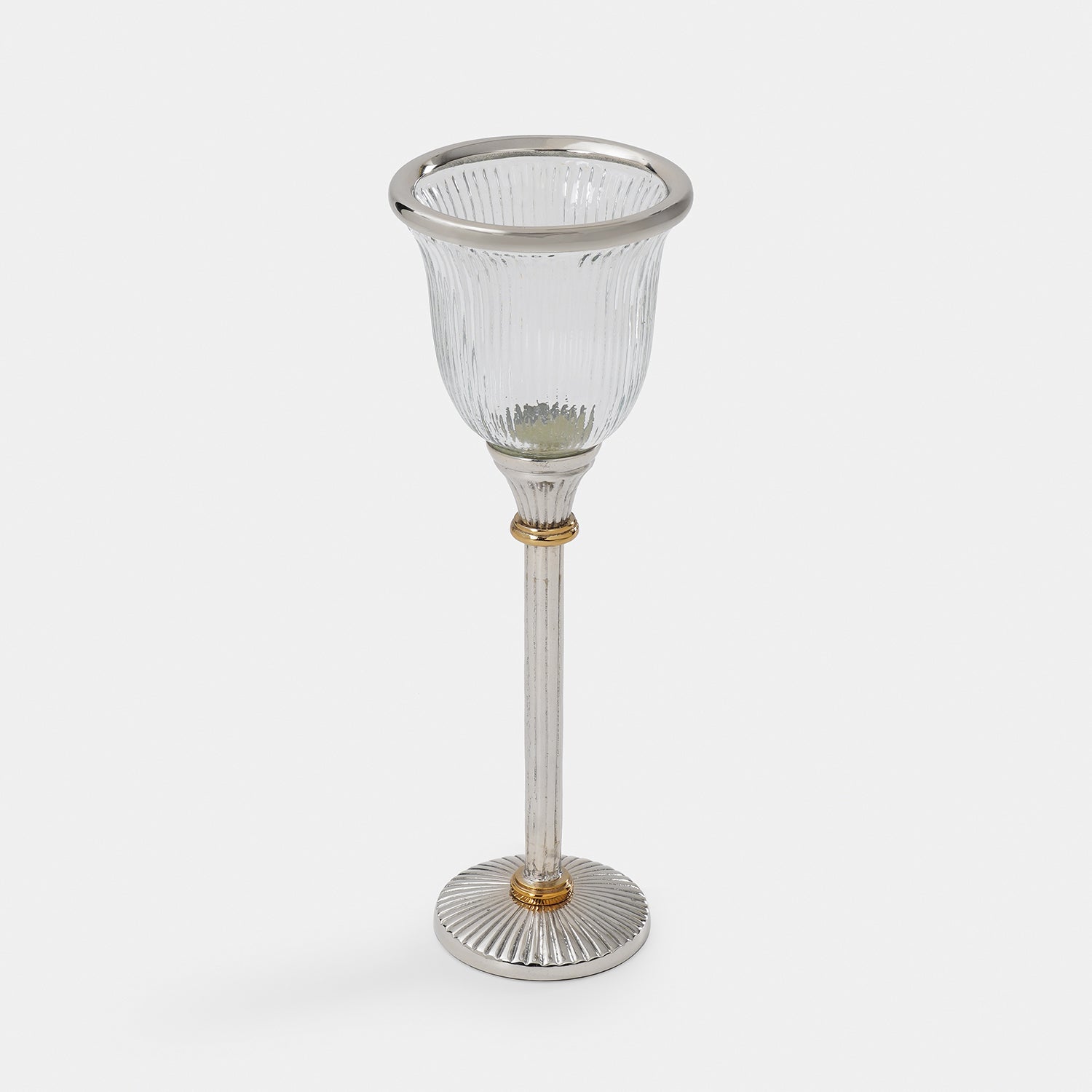 Clear Glass Ribbed Tall Candle Holder - Small