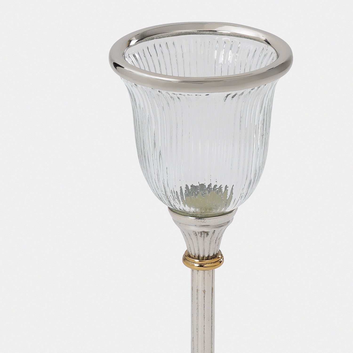 Clear Glass Ribbed Tall Candle Holder - Small
