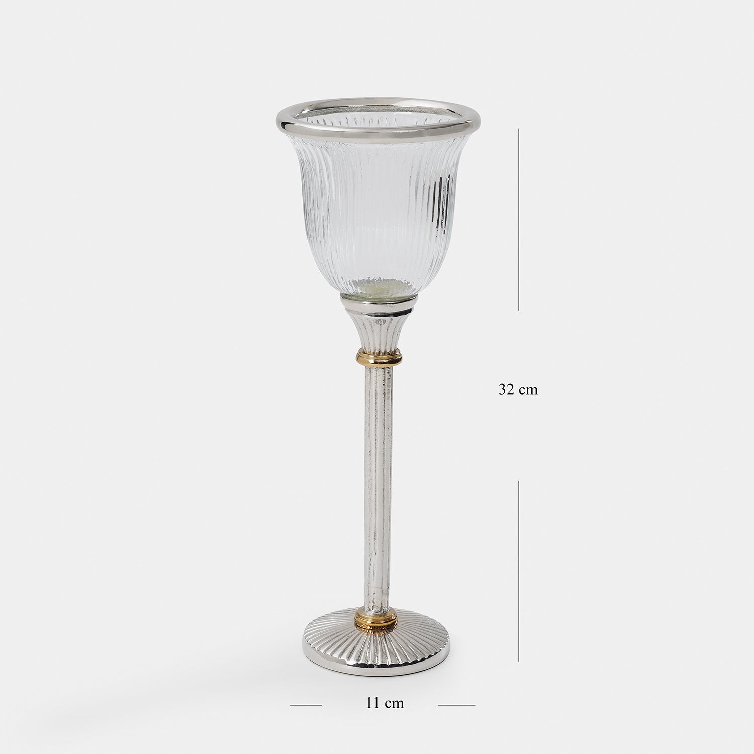 Clear Glass Ribbed Tall Candle Holder - Small