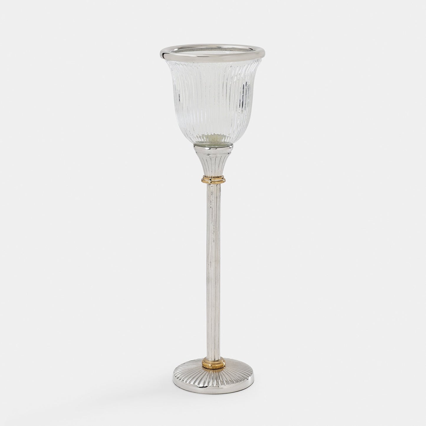 Clear Glass Ribbed Tall Candle Holder - Large