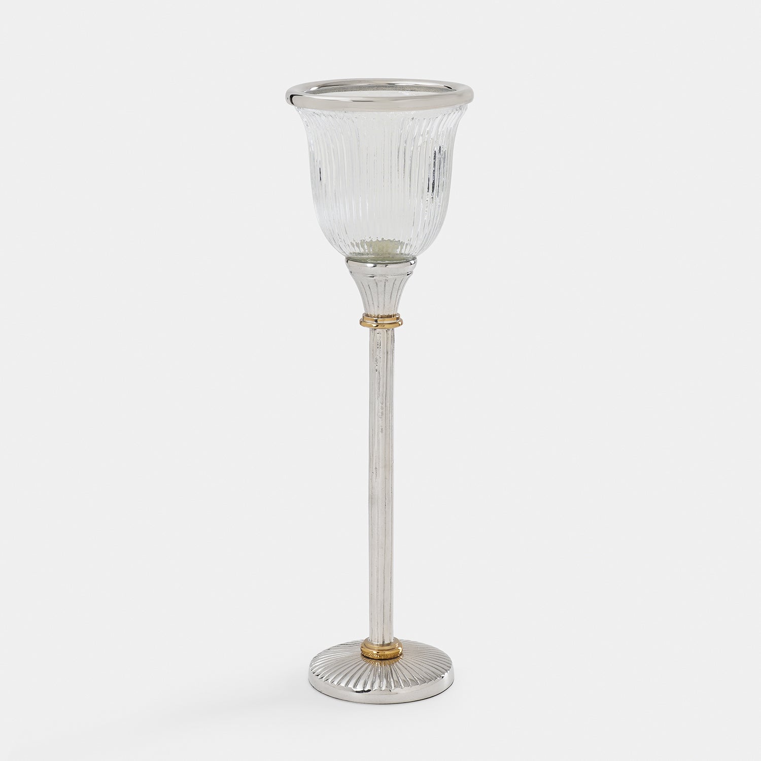 Clear Glass Ribbed Tall Candle Holder - Large