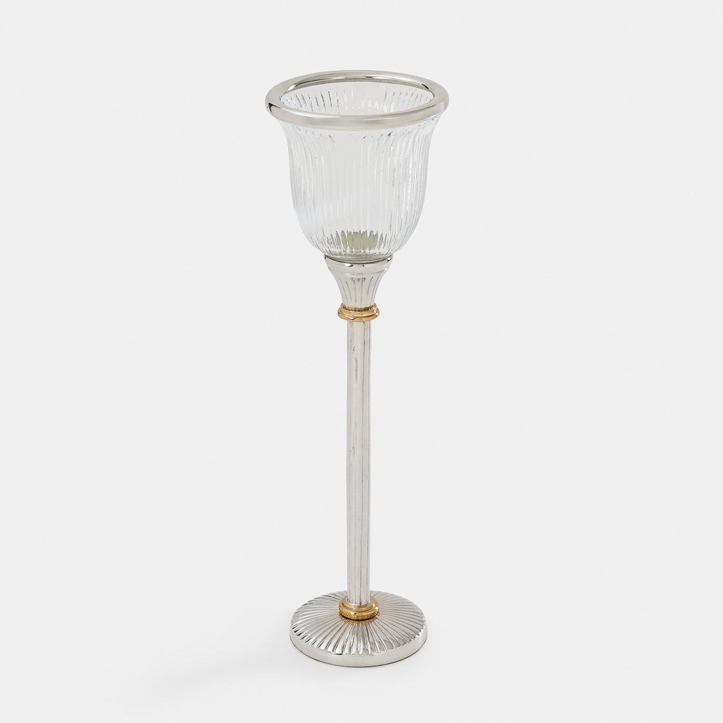 Clear Glass Ribbed Tall Candle Holder - Large