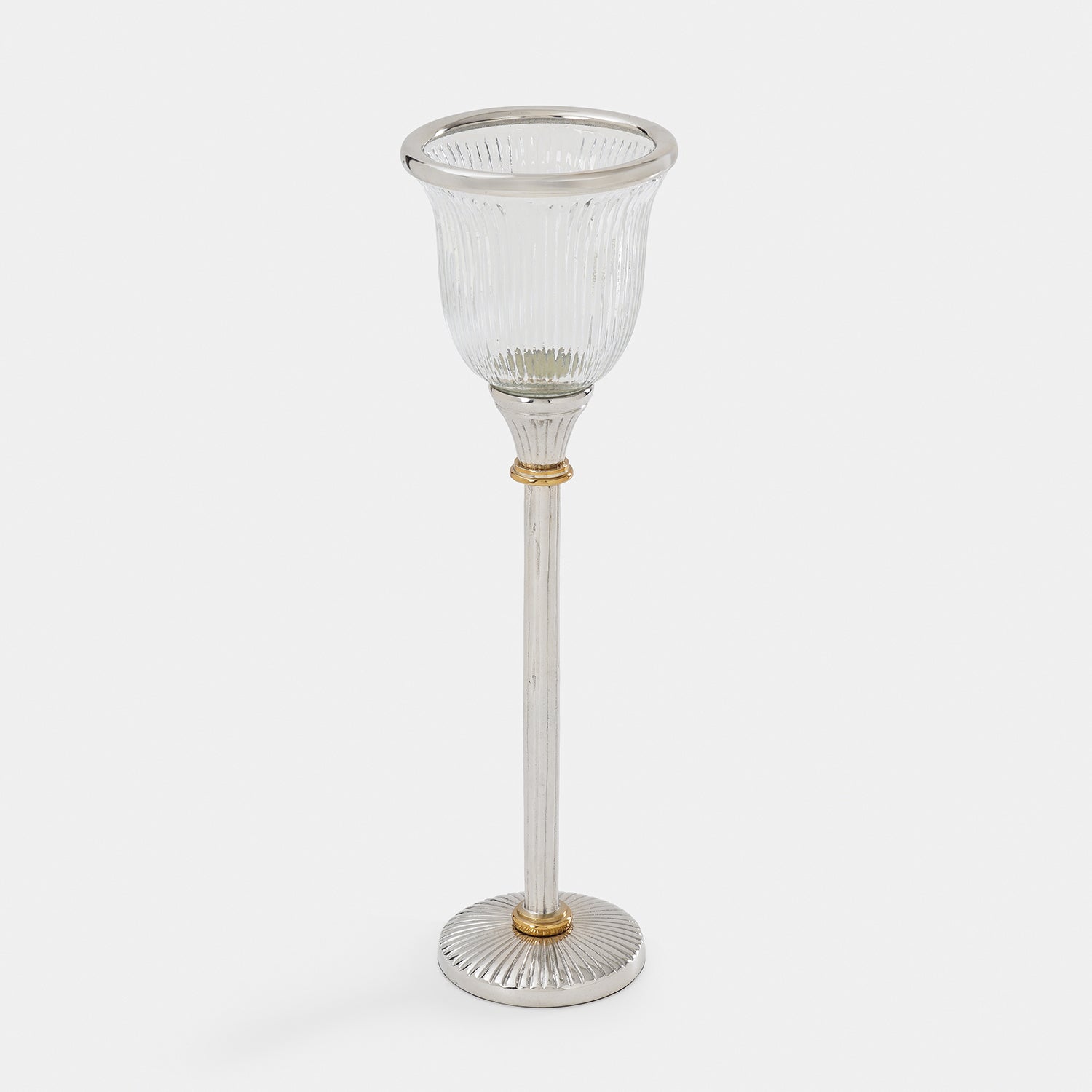 Clear Glass Ribbed Tall Candle Holder - Large