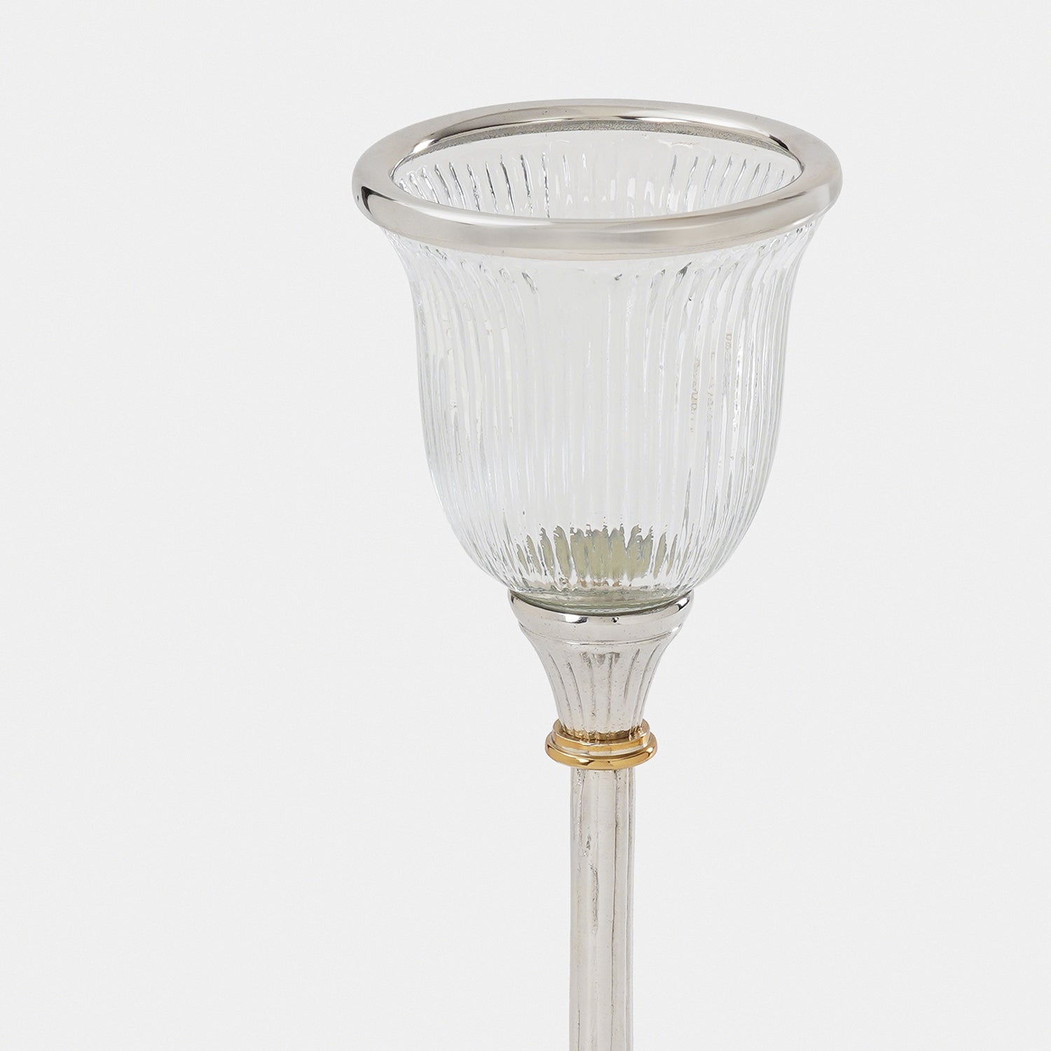 Clear Glass Ribbed Tall Candle Holder - Large