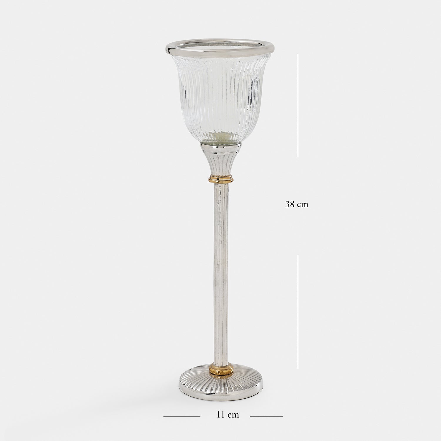 Clear Glass Ribbed Tall Candle Holder - Large